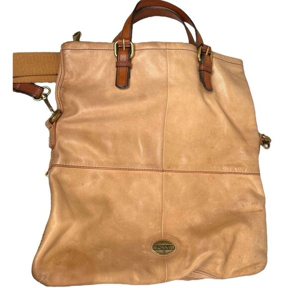 Fossil Explorer Tan Genuine Leather Foldover Vintage Convertible crossbody bag - Picture 2 of 13